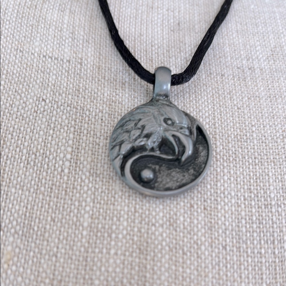 ⬛️Brand New Eagle Pendant Necklace Yin Yang Black Cord Vintage & Handcrafted